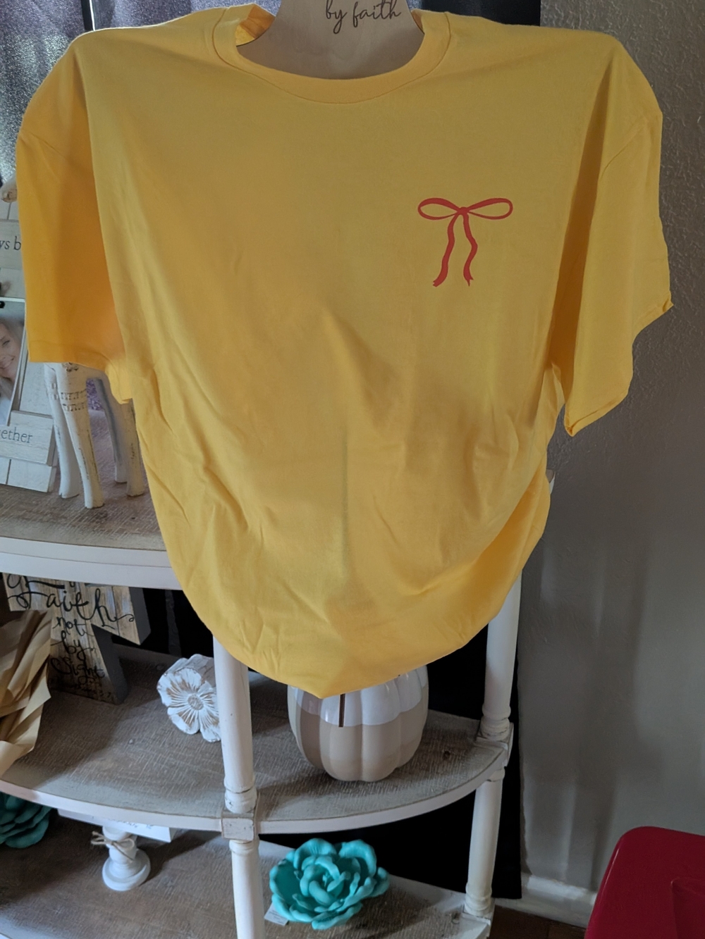 Yellow  T-Shirt with Pink Bow Graphic And A Design On The Back